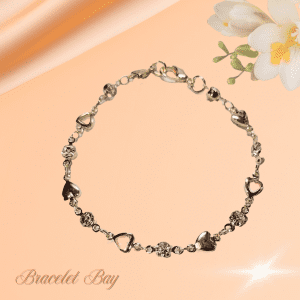 Gold Tone Bracelet with Hearts and Faux Zirconia Beads – Adjustable 17–21.5 cm Dainty Jewellery