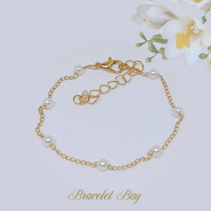 Amara – Delicate Gold Tone Pearl Bead Bracelet, Fine Chain, Adjustable 17–22 cm, Elegant Minimalist Jewellery