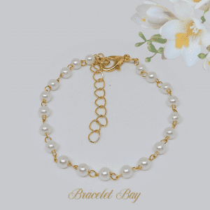 Aveline – Gold Tone Pearl Link Bracelet, 2 mm Pearls on Fine Chain, Adjustable 16.5–21.5 cm, Minimalist Jewellery