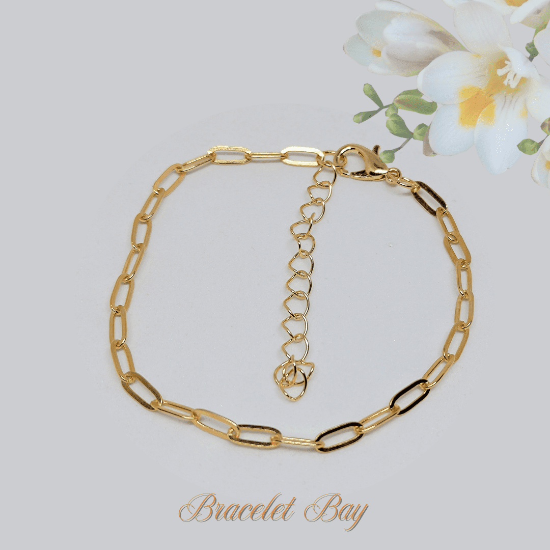 Adria - Delicate 2mm Gold Paperclip Chain Bracelet – Adjustable 17.5+5cm Lightweight Everyday Jewellery