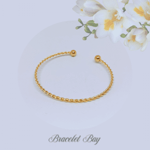 Blythe – Gold Tone Twisted Open Cuff Bracelet with Ball Ends, 1mm Wide
