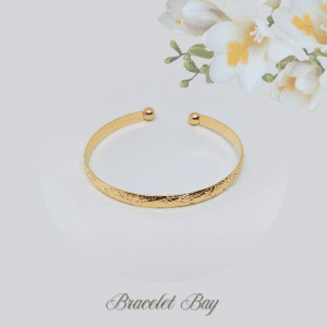 Bianca – Gold Tone Open Cuff Bracelet with Floral Engraving, 5mm Wide