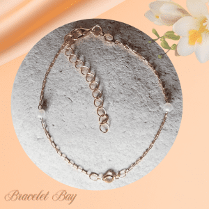 Gold Tone Chain Bracelet with Faux Pearl & Glass Bead – Adjustable Minimalist Jewellery