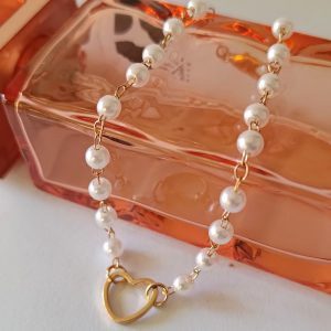 Delicate pearl gold tone bracelet with extension - ideal girl gift