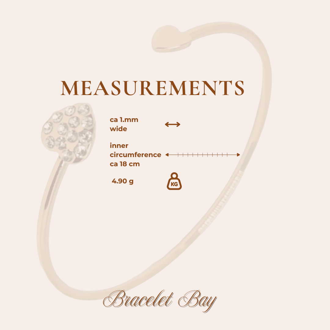 Bonnie – Gold Tone Slim Open Cuff Bracelet with Two Hearts, Wired Design, 18cm Inner Circumference - Image 5